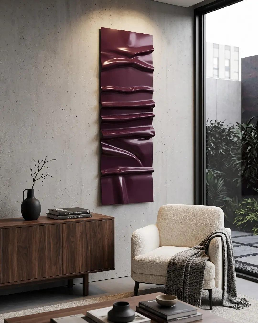 Wine Cast - Handcrafted Sculptural Wall Art | Deep Plum Wave Panel