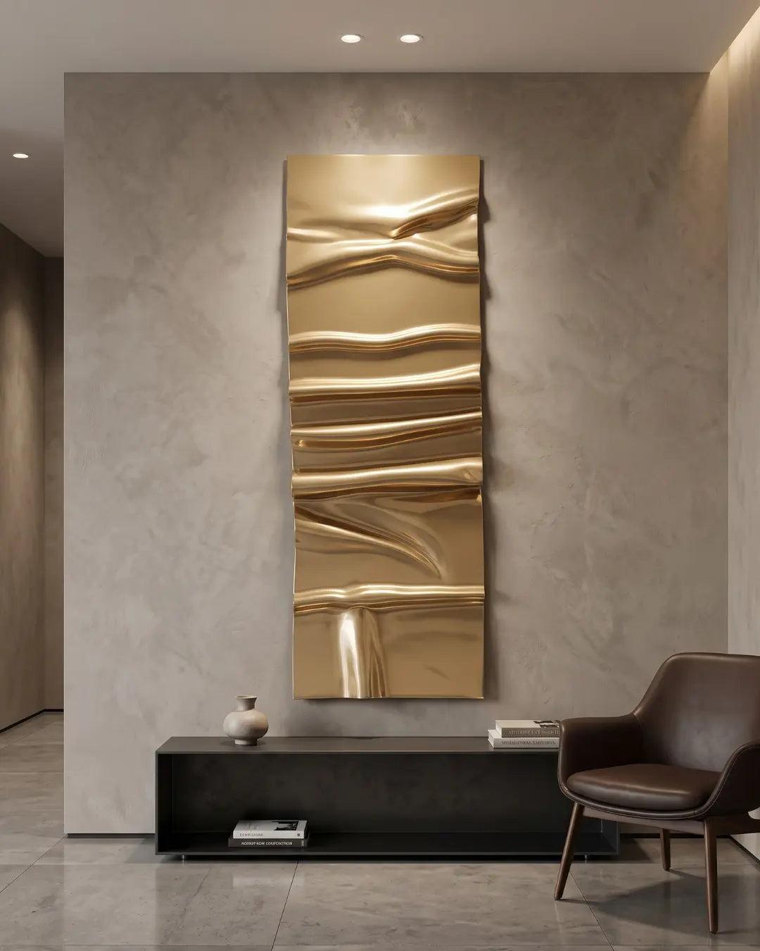 Gold Cast - Handcrafted Sculptural Wall Art | Champagne Gold Wave Panel