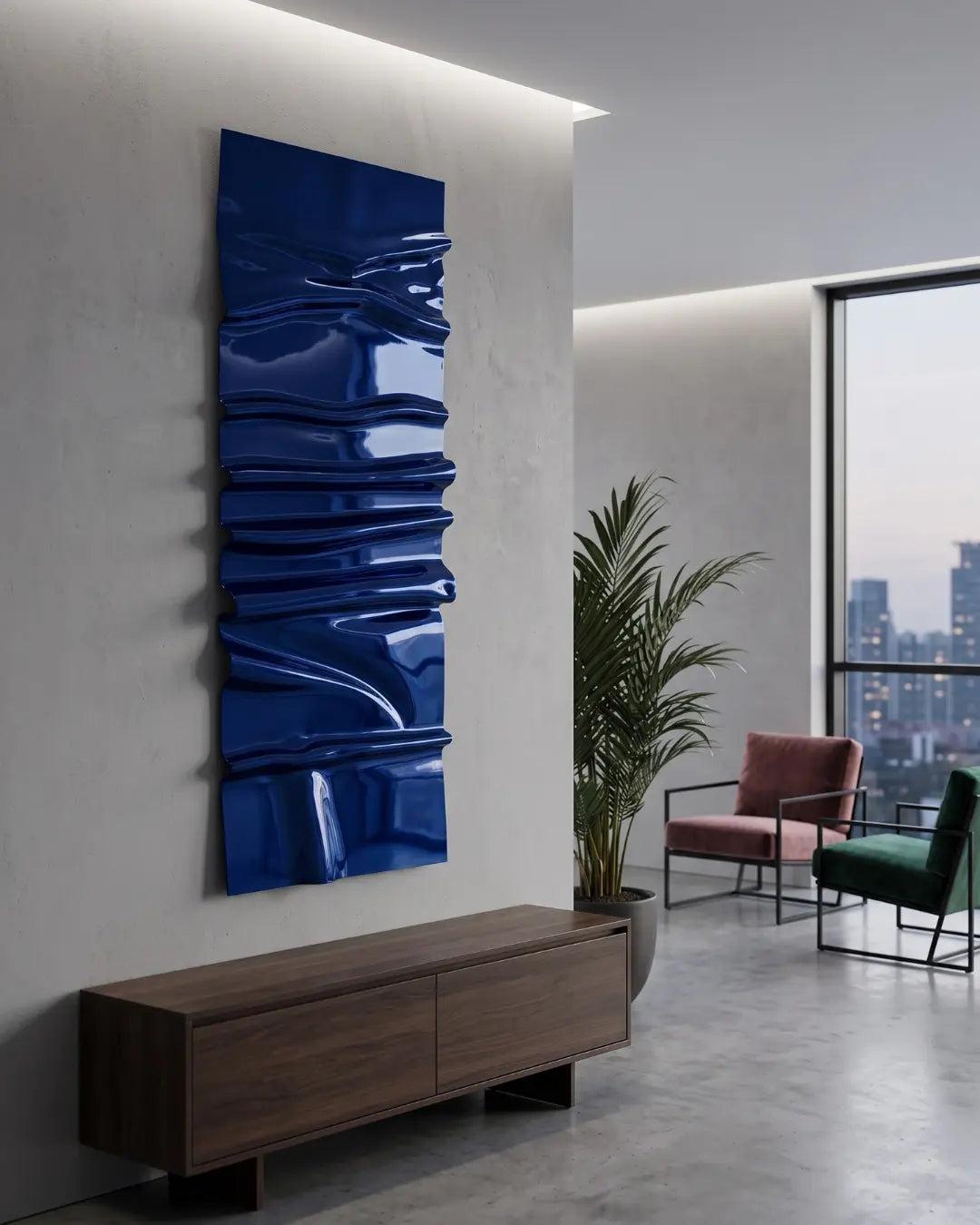 Ink Cast - Handcrafted Sculptural Wall Art | Sapphire Blue Wave Panel