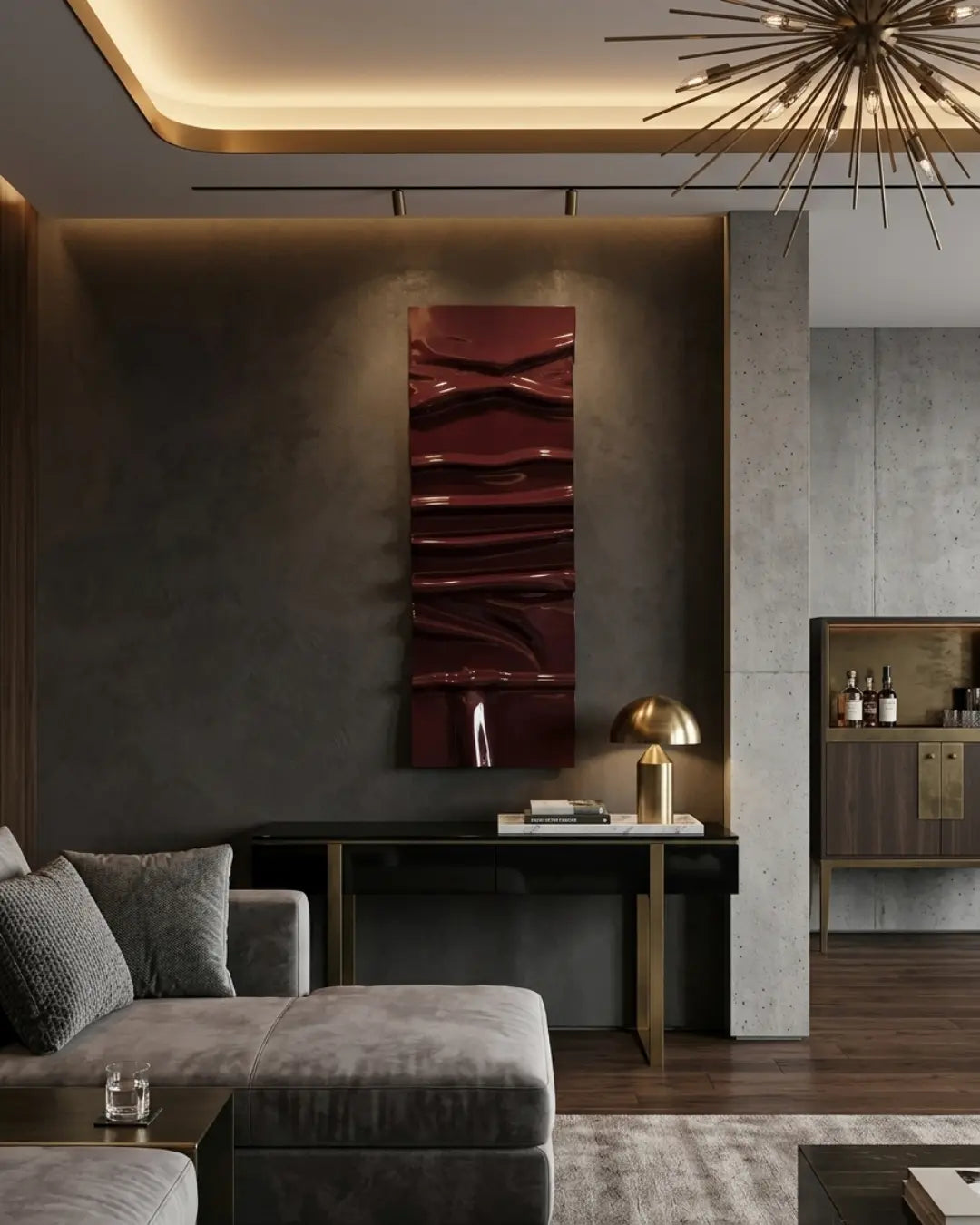 Blood Cast - Handcrafted Sculptural Wall Art | Burgundy Wave Panel