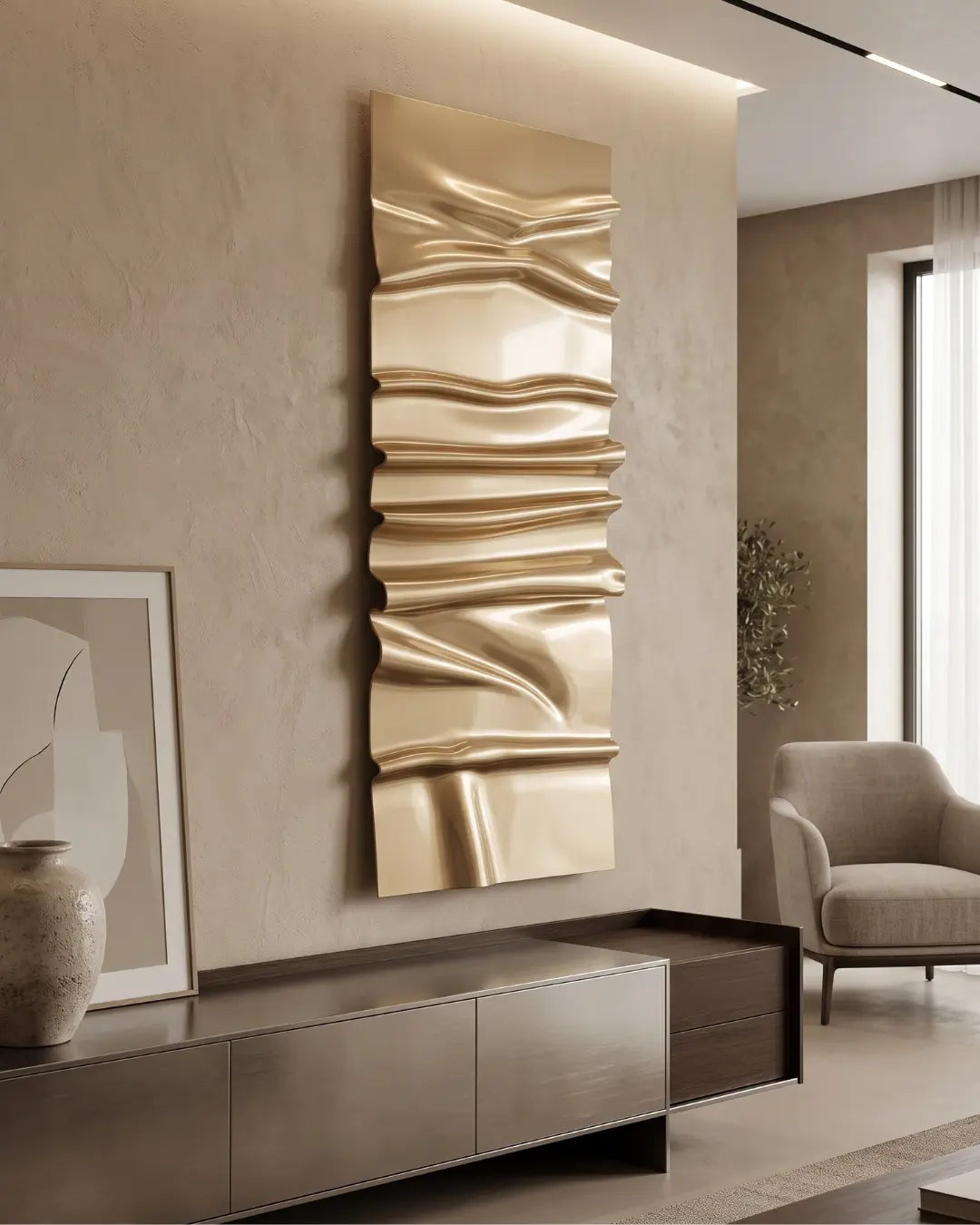 Gold Cast - Handcrafted Sculptural Wall Art | Champagne Gold Wave Panel